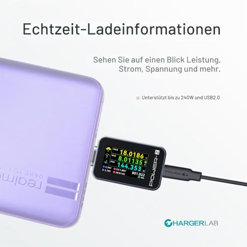 ChargerLAB POWER-Z C240 Portable USB-C Current Tester, Digital Power Meter, Supports up to 240W and PD3.1 QC5.0, for USB-C Phones, Laptops, Chargers and More