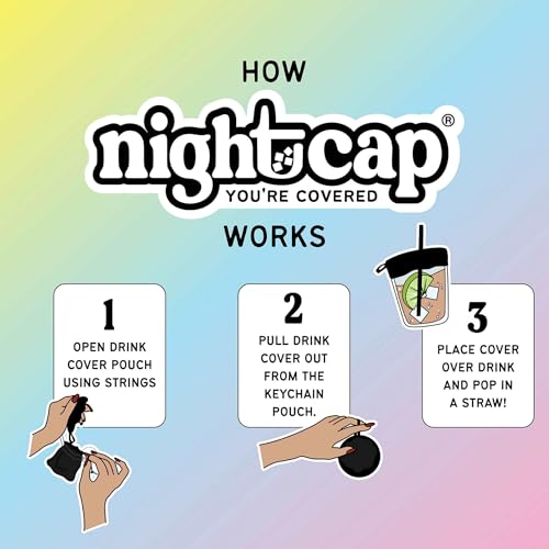 Nightcap Drink Cover Keychain, Portable Anti Drink Spiking Protector, Reusable Cup Shield for Bars, Festivals & Travel, Hidden Safety Cover for Women, Fits Most Cups & Glasses, As Seen on Shark Tank 4 Pack