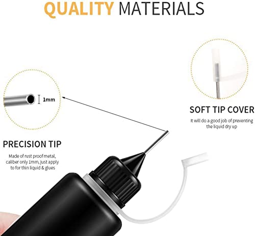 AQSXO 1-ounce black needle glue bottle adhesive dispenser accessories, 6-piece set