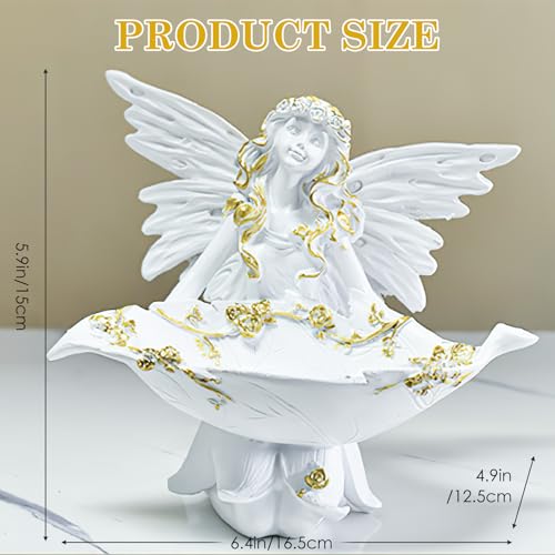 6 Inch Elegant Angel Jewelry Tray, Exquisite Resin Angel Statue Decorative Dish, Unique Jewelry Holder for Bedroom or Living Room Decor
