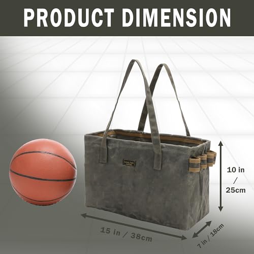 Kaaltisy army green 16 oz waxed canvas tool tote bag with 8 pockets and metal support rods