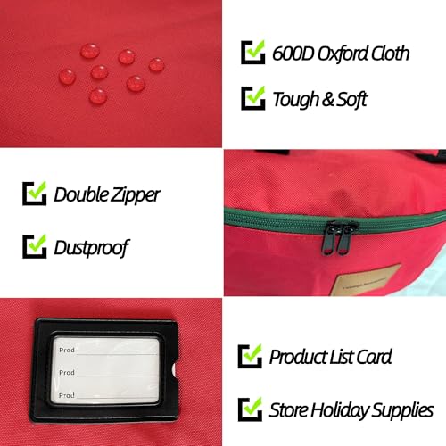 30x12 inchs Wreath Storage Container,Red Double storage bag,Heavy Duty 600D Oxford Cloth,Garland Wreaths Container For Xmas Holiday Wreaths Storage Holder Red 30"x12" Double-Layer wreath bag