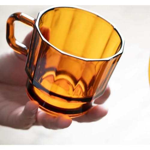 HMM X Spring Pool Glass - W Glass - 10 oz Clear Coffee & Tea Mug, Aesthetic Glass Cup with Handle for Hot & Cold Beverages, SGS Certified - Amber Brown