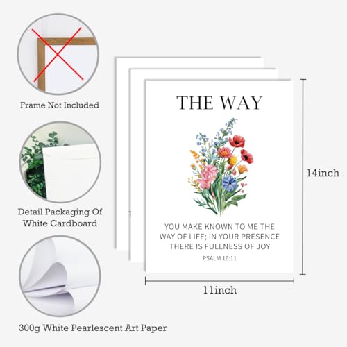 3Pcs Bible Verse Floral Poster,The Way The Truth The Life Scripture Posters Prints Wall Art for Home 11x14 Inch Unframed Bible Floral