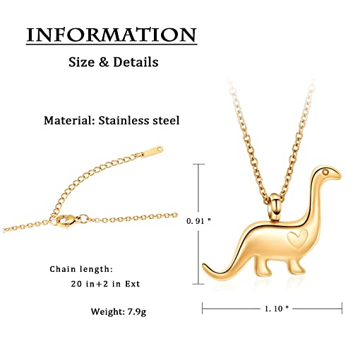 constantlife Cremation Jewelry for Ashes for Women Men Stainless Steel Urn Necklace Personality Dinosaur Pendant Keepsake Human Pet Memorial Gift Golden