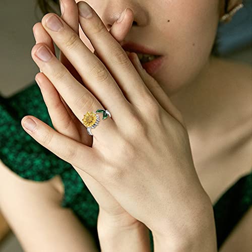 ONEFINITY Sterling Silver Sunflower Urn Cremation Ring for Ashes - Adjustable Keepsake Ring for Women