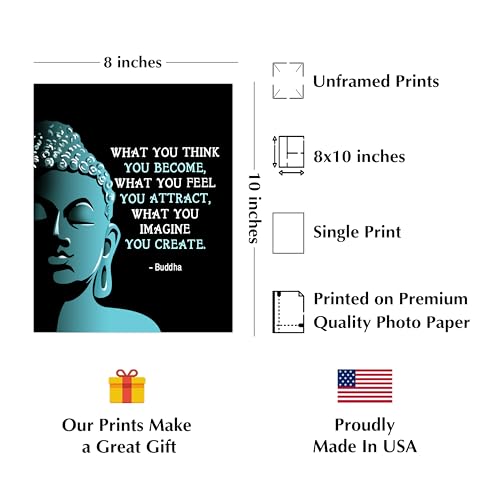 "What You Think, Feel & Imagine" Buddha Quotes Print - 8x10" Spiritual Wall Art Ideal For Home Decor, Studio Decor & Office Decor. Perfect Gift For All. Unframed