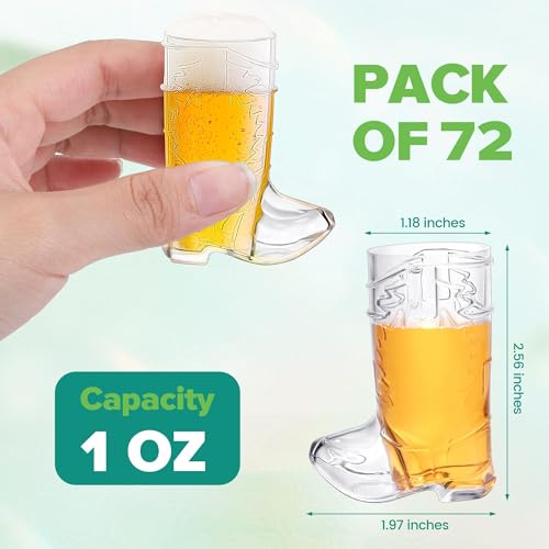Aodaer 72 Pieces 1 OZ Clear Cowboy Boot Shot Glasses Mini Plastic Boot Shot Cups Western Cowboy Glasses Reusable Beer Mugs for Cowgirl Party Decorations Birthday Bachelorette Party Favors