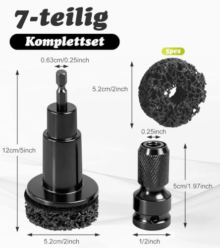 7 Piece Wheel Hub Grinder Set with 5 Sanding Discs, Wheel Bolt Cleaning Tool for Quick Rust Removal, Suitable for 1/2 Inch Impact Wrench and Cordless Screwdriver