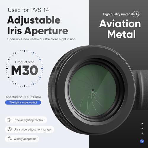 Adjustable Iris for PVS14 – Lens Reversing Adapter for PVS14 Night Vision, 30mm Scope Rings, Step Up Rings – Compatible with Holosun IRIS, EF to RF Adapter, RF to EF Lens Adapter (2 Pack) 2 Pack