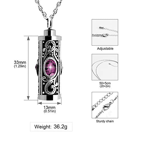 XIUDA Crystal Cremation Urn Necklace for Ashes Keepsake Stainless Steel Memorial Pendant with Flower Purple