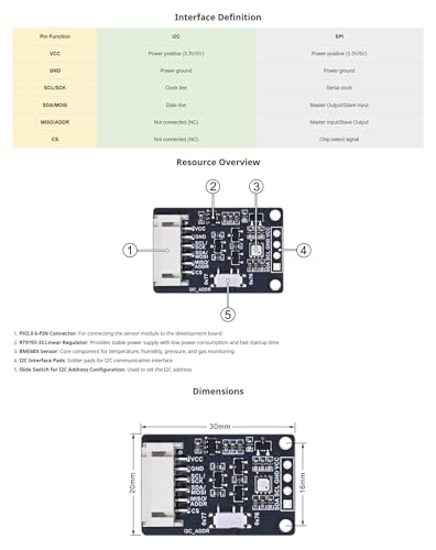 BME688 Environmental Sensor Module, AI-Enhanced, Monitors Temperature, Humidity, Pressure & Gas, I2C/SPI, 3.3V/5V Compatible for Raspberry Pi, Arduino, ESP32, IoT & Air Quality Projects