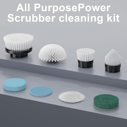 YKYI 8-in-1 Electric Cleaning Brush Head Set, Multi-Surface Attachments for Bathroom, Kitchen, Car, Leather