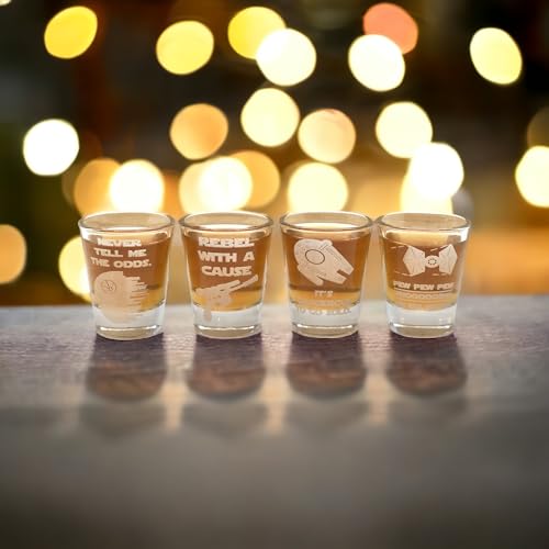 SW Etched Shot Glass Set of 4: Sci-fi Space Star Noises Wars Shot Glasses