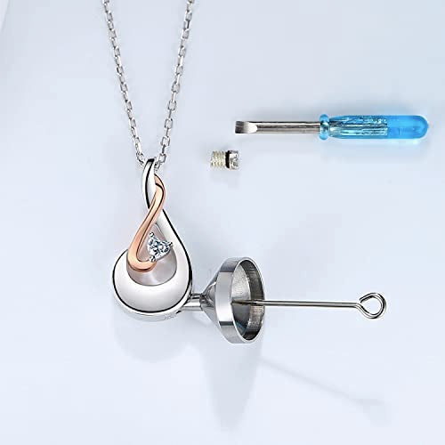 925 Sterling Silver Teardrop Urn Necklace for Ashes Birthstone Heart CZ Memorial Keepsake Pendant Jewelry for Women 04 - White Crystal