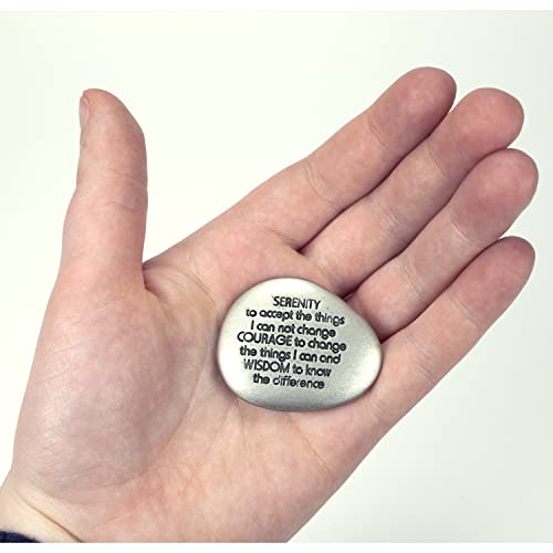 Cathedral Art Serenity Prayer Soothing Stone - Engraved Rock with Inspirational Words, Mindfulness and Meditation Stones for Stress, Worry, and Anxiety, 1-1/2-Inch, Silver