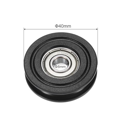 sourcing map 4pcs U608ZZ Nylon Pulley U-Groove Ball Bearing 8x40x10mm U Groove Roller Wheel (GCr15) Chrome Steel Bearings, ABEC3 Black 4