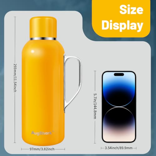 40 oz Insulated Water Bottle, Green Vacuum Stainless Steel Water Flask Jug with Handle & Metal Mechanical Temperature Measuring Cup Lid, Leakproof Travel Bottle Keep Cold 36h Hot 24h(Yellow) Yellow