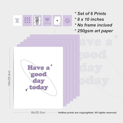 heilkee Purple Preppy Wall Decor Pastel Purple Aura Gradient Poster Trendy Funky Prints Inspirational Quotes Wall Art Set of 6 Spiritual Gifts for Women(UNFRAMED 8x10in)