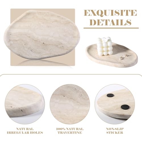BCS Marble Jewelry Tray Trinket Dish, Decorative Cloud Vanity Key Tray for Women, Perfume Ring Holder Dish for Ring Earring, Cute Jewelry Plate Bowl Aesthetic Room Decor（Beige Travertine） White Travertine 9.36"L X6.24"W X0.7"H