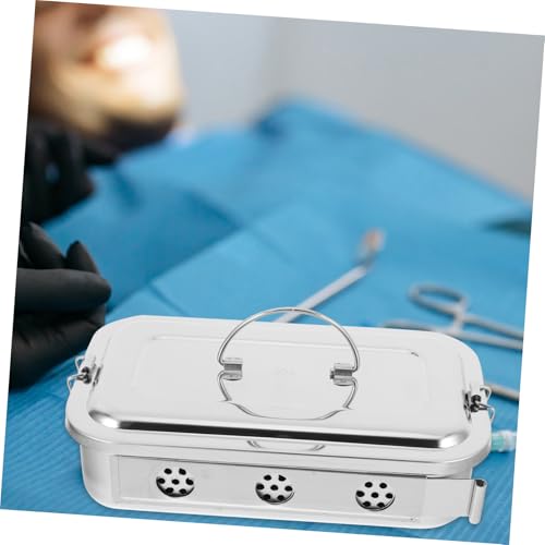 Stainless Steel Box with Lid and Holes Medical Tray with Lock for Instruments Seamless Sterilisation Basket for Storage of Dressing Material and Tools 8.27 x 4.72 x 1.77 inches