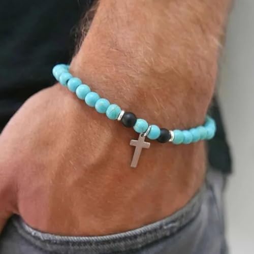 YANCHUN Cross Beaded Bracelet for Men Christian Gift Mens Cross Charm Bracelets Adjustable Jesus Faith Religious Easter Catholic Communion Baptism Christmas Jewelry Gift for Men A1