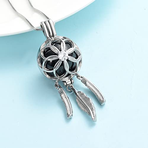 Dream Catcher Urn Necklace for Ashes Cremation jewelry for Women Men Stainless Steel Memorial Necklaces Ash Holder for Human Pets Keepsake Jewelry with Fill Tool Silver-Black