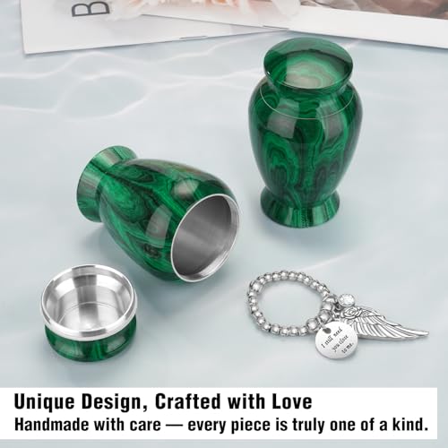 Abooxiu Small Urns for Human Ashes Keepsake 2.85 Inches Mini Urns for Ashes Memorial Small Cremation Urn Ash Keepsake Urns Mini Funeral Burial Decorative Urn for Adult Males Females Pets Malachite Green