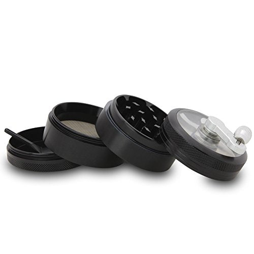 Dcou Premium Hand Crank Grinder 2.2 Inches 4 Piece with Pollen Catcher Durable Aluminium Spice Grinder for Kitchen (Black) Black