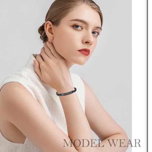Urn Bracelet for Ashes Cremation Jewelry Braided Rope Adjustable Bangle Stainless Steel Memorial Bracelets Ash Holder Keepsake Jewelry-Always in My Heart E-Crsytal Blue