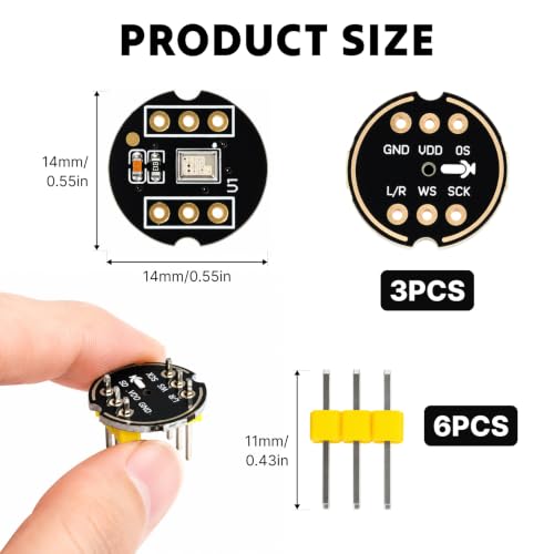 3pcs INMP441 ESP32 Microphone, Omnidirectional Sensor Module with I2S Interface, Digital Microphone Module ESP32 Compatible, MEMS Audio Module for Arduino Projects High Precision Low