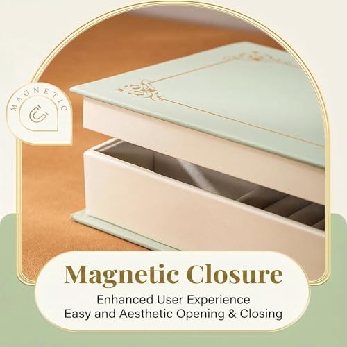 Jewelry Organizer Book Box, Travel jewelry Storage Gift Case for Women PU Leather for Dresser Drawers(Green) Green