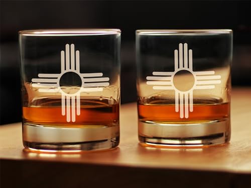 New Mexico Flag Whiskey Rocks Glass for New Mexicans - 10.25 oz - Set of 2