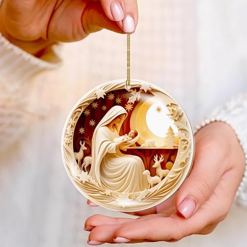 2025 Christmas Ornament – Holy Nativity Scene Acrylic Ornament, Virgin Mary and Baby Jesus Religious Decoration for Tree, Dated Navidad 2025 Ornament, Christian Catholic Christmas Decor Gift Mother