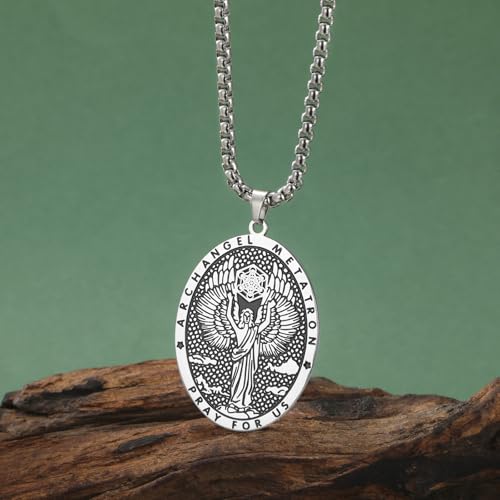 VASSAGO Metatron Cube Necklace Stainless Steel Archangel Metatron Pendant Necklace Geometric Saint Amulet Medal Religion Jewelry silver