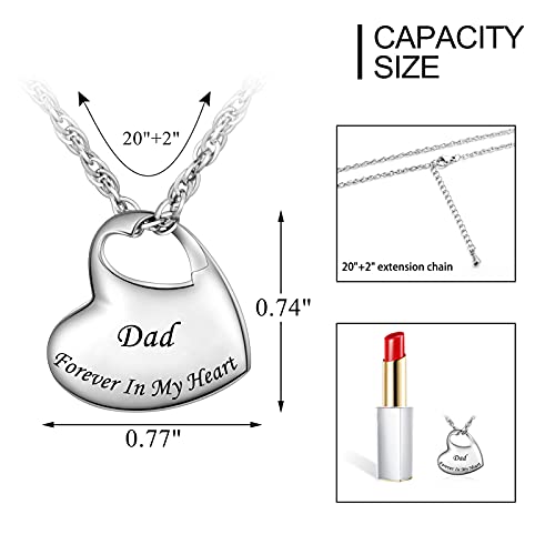 abooxiu Heart Urn Necklaces for Ashes Cremation Necklace for Ashes for Family Stainless Steel Cremation Jewelry - Forever in My Heart Silver-Dad
