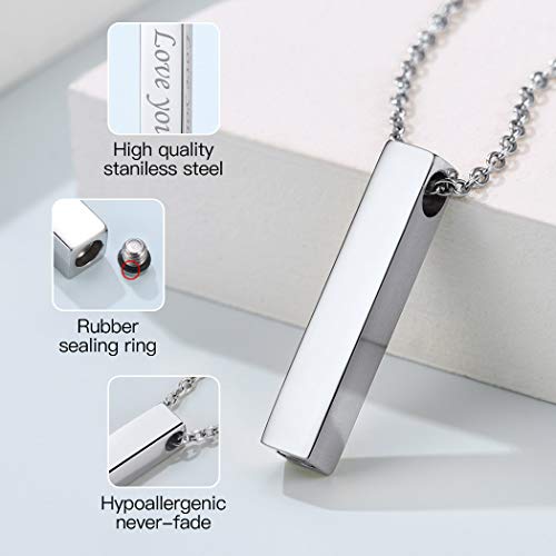 Suplight Personalized Cremation Jewelry Stainless Steel Moon Cat/Crucifix Cross/Tree of Life/Cylinder/Rectangle Keepsake Urn Pendants for Ashes, Custom Engraving Memorial Necklaces for Women Men d. rectangle-stainless steel not-personalized