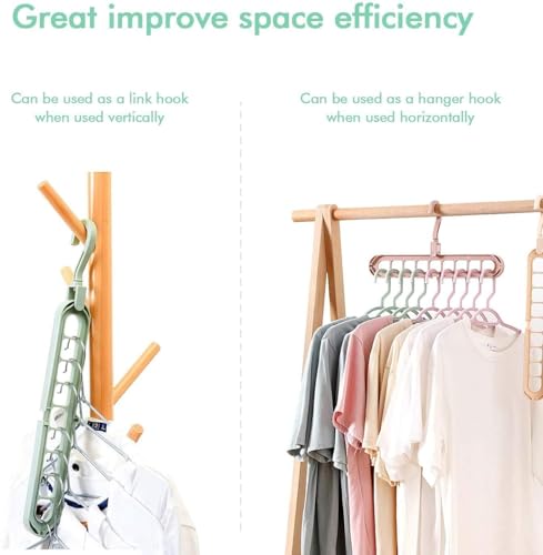 9 Holes Clothes Hanger, Wardrobe Storage Organiser, Heavy Duty Anti Skid Plastic with 360º Swivel Hook, Essential Closet Space Saver (Pack of one) (Any rendom Color)