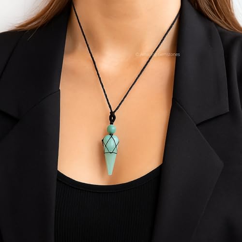 Amazing Gemstone Amazonite Crystal Jewelry for Men : Elegant and Stylish Men Jewelry, Unique Women Men Necklace with Amazonite Crystal Stone Holder Necklace Pendulum (Black Macrame)