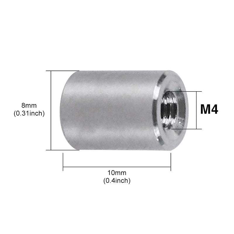 [Australia - AusPower] - Pack of 20 - M4 Round Connector Nuts, 304 Stainless Steel Coupling Nut 10 mm/0.39 inch Length Outside Diameter 8 mm / 5/16 inch 