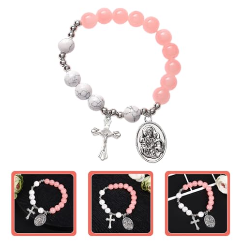 VALICLUD Glass Cross Rosary Bracelet for Women with Elastic Design and Alloy Beads, Not Easy to Fade, for Celebration or Valentines Day Gifts