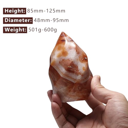 TUMBEELLUWA Carnelian Crystal Obelisk Tower for Home Shelf Desk Decor Red 501-600 g