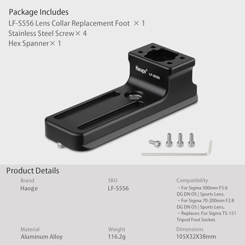Haoge LF-S556 Lens Collar Replacement Foot for Sigma 500mm F5.6 70-200mm F2.8 DG DN OS | Sports Lens,Tripod Mount Ring Built-in Arca Type Quick Release Plate