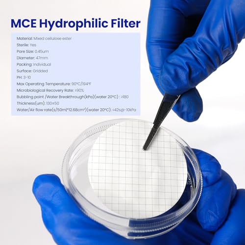 47mm Sterile MCE Gridded Membrane Filter 0.45 Micron, Pack of 100