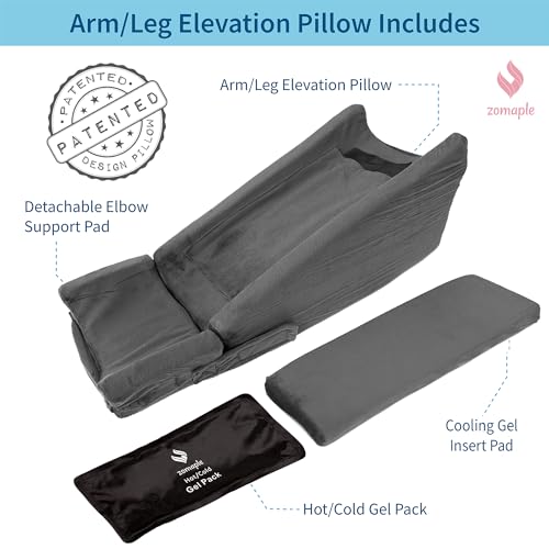 Zomaple 3pc Arm Elevation Pillow with Gel Pack for Wrist & Elbow Recovery Charcoal Grey