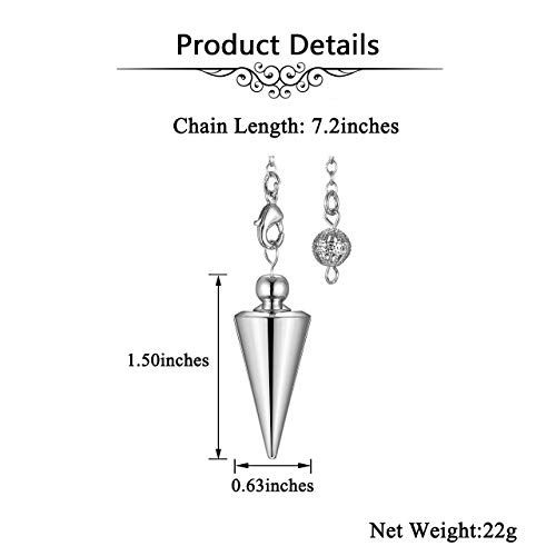 PESOENTH Copper Metal Dowsing Pendulum Divination Dower Reiki Healing Pendulum Chain,Silver Spiral Coil Point Meditation Yoga Balancing Pendant (Silver (Solid Cone)) Silver (Solid Cone)