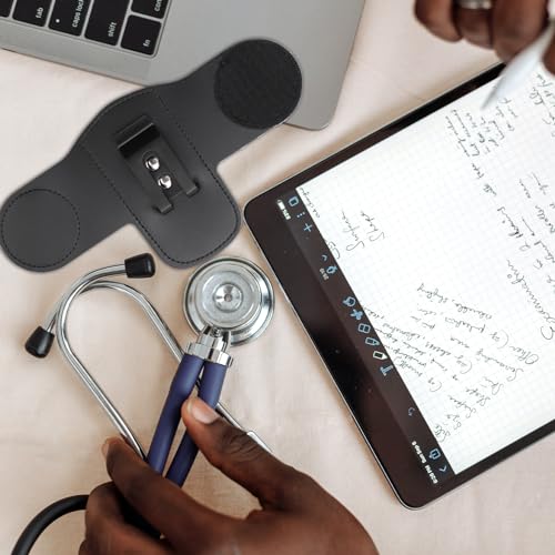 Stethoscope Holder, Soft Leather Stethoscope Holder with Clip, Easy to Remove and Carry Stethoscope Accessories for Doctors, Nurses, Paramedics (Black)