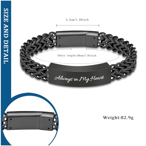 constantlife Cremation Bracelet for Ashes for Men - Stainless Steel Cuban Link Urn Bracelet Keepsake Ash Holder Cremation Memorial Jewelry Always in My Heart-Black 20 Centimeters