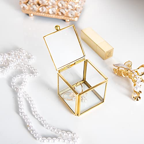 Feyarl 2pack Small Glass Jewelry Trinket Box Ornate Ring Earring Display Box Decorative Keepsake Case for Wedding Birthday Gift 2