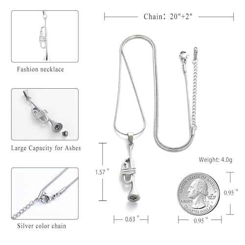 memorial jewelry Unique Trumpet Cremation Pendant Ashes Urn for Pet/Human Keepsake Necklace Steel